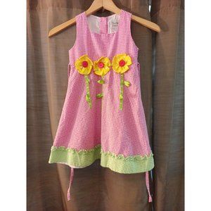 Girls Rare Edition Floral Print Pink/Green Tie Button Dress Size 6